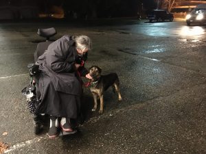 In the car park in Blaine, Washington. Michelle and Leo meet.